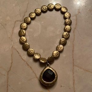 CHICO’s Hammered Link Gold Tone Stretch Bracelet with Amethyst Drop Link